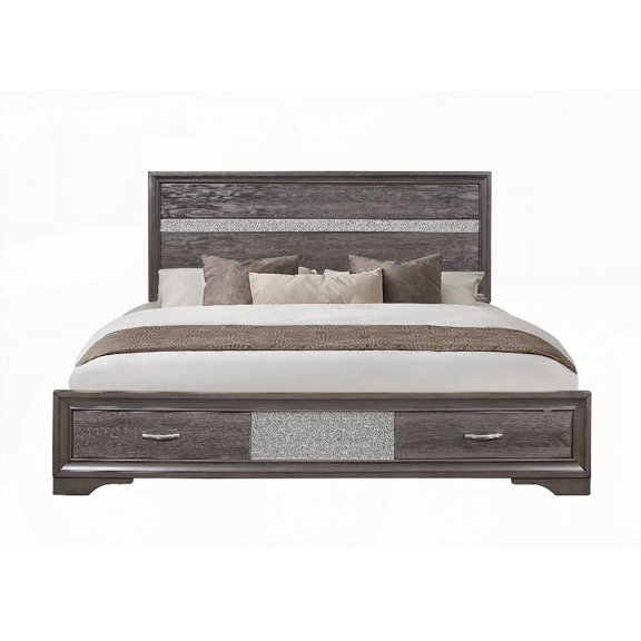 FULL BED IN RYDER SPARKLE GREY FEATURING PANEL HEADBOARD AND TWO DRAWER FOOTBOARD