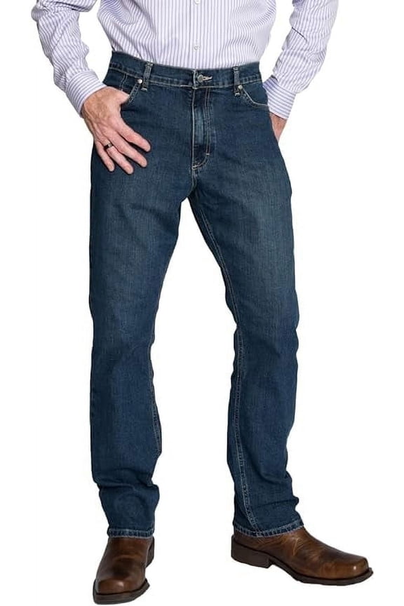 5 Pocket Denim Jeans, Regular Fit, Performance Stretch, Blue-Black, 35x30