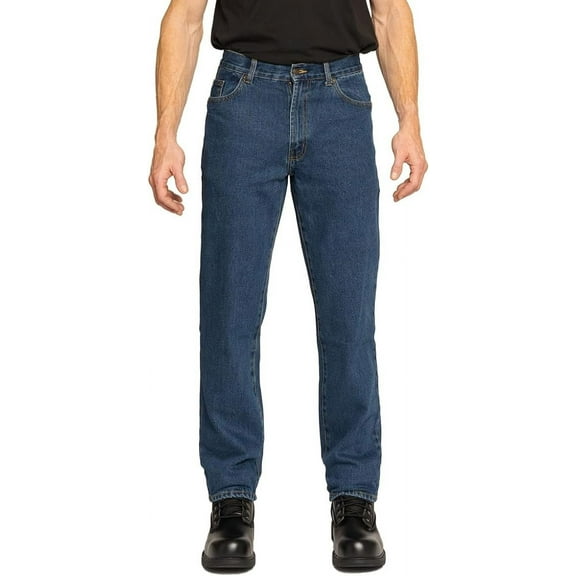 FULL BLUE 5 Pocket Denim Jeans, Regular Fit, Straight Legs, Sits At Waist, Medium Wash, 42x32
