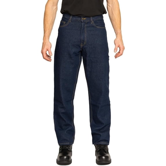 FULL BLUE 5 Pocket Denim Jeans, Straight Legs, Sits At Waist, Relaxed Thighs, Dark Wash, 30x30