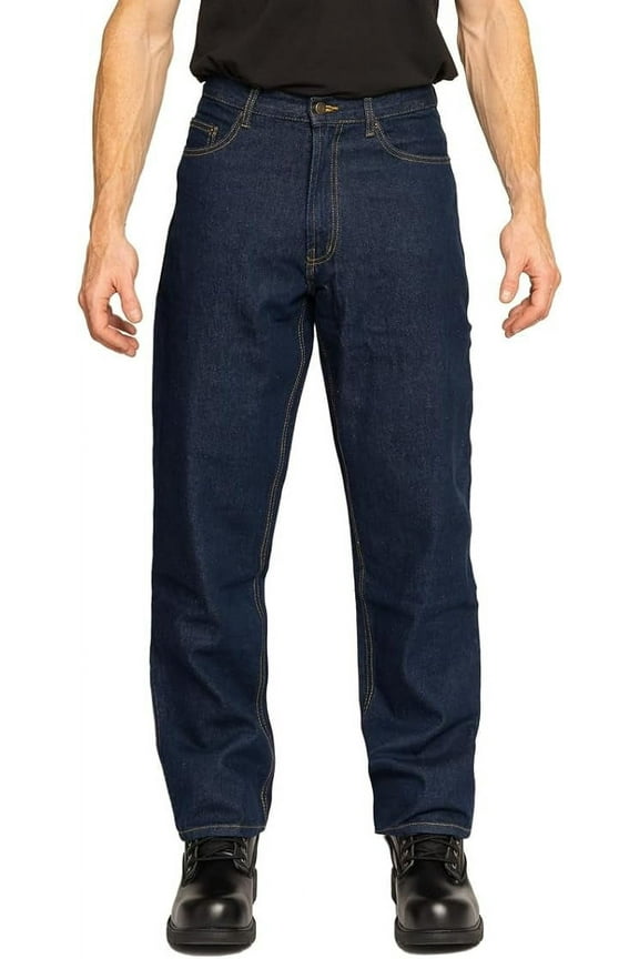 5 Pocket Denim Jeans, Straight Legs, Sits At Waist, Relaxed Thighs, Dark Wash, 33x36