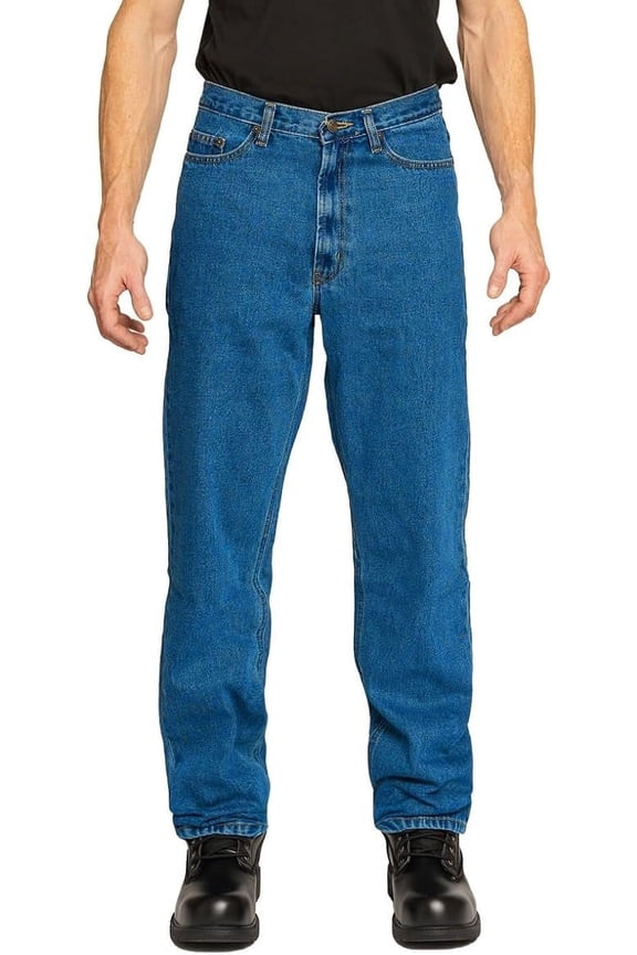 5 Pocket Denim Jeans, Straight Legs, Sits At Waist, Relaxed Thighs, Light Wash, 46x34