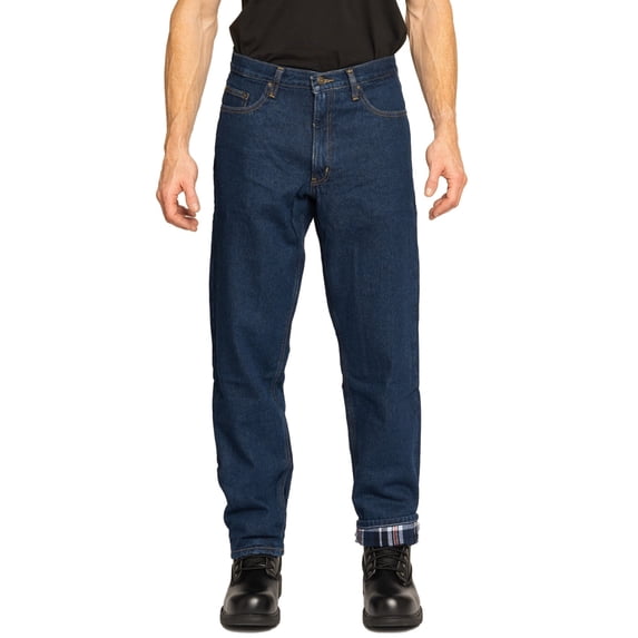 FULL BLUE 5 Pocket Flannel Lined Denim Jeans, Relaxed Fit, Sits At Waist, Dark Wash, 42x36