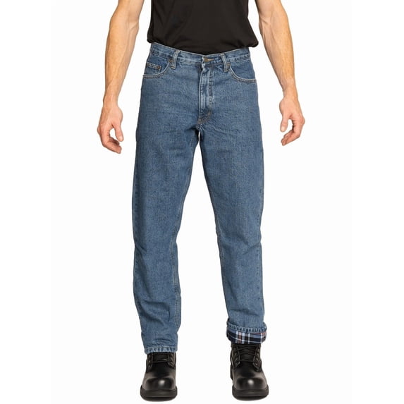 FULL BLUE 5 Pocket Flannel Lined Denim Jeans, Relaxed Fit, Sits At Waist, Light Wash, 42x30
