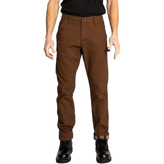 FULL BLUE Carpenter Fleece Lined Canvas Stretch Performance Pants, Regular Fit, Utility Pocket & Hammer Loop, Brown, 40x32