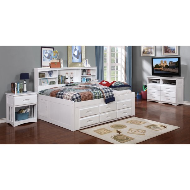 FULL BOOKCASE DAYBED WITH 6 DRAWER UNDER BED STORAGE IN WHITE FINISH