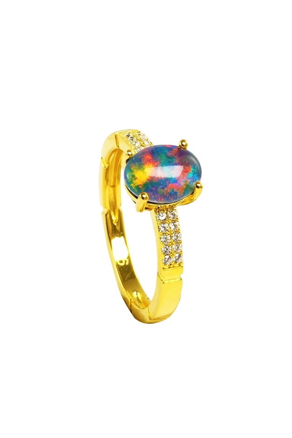 FULL CLARITY 18KT GOLD PLATED AUSTRALIAN BLACK OPAL RING