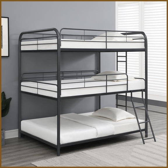 FULL/FULL/FULL Metal Triple Bunk Bed - Sturdy Space-Saving Frame, No Box Spring Needed, Black