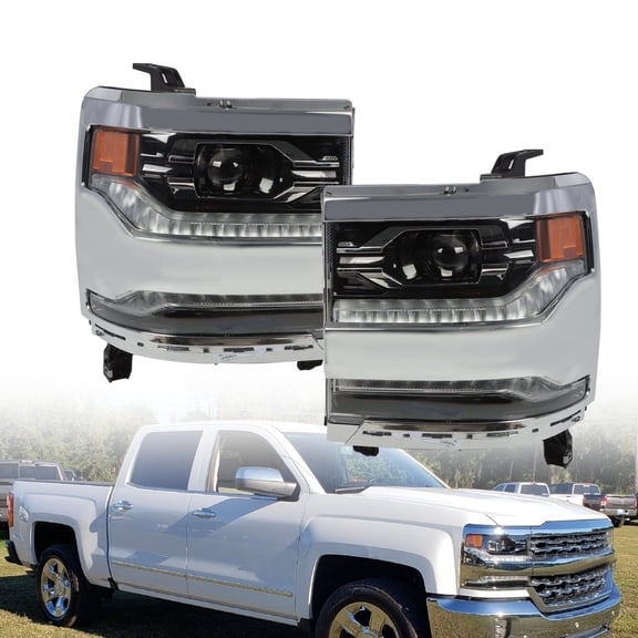 FULL LED For 2016-2018 Chevy Silverado 1500 Chrome DRL Projector Headlights SET