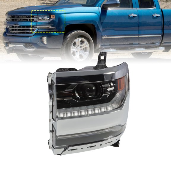 [FULL LED] For 2016-2018 Silverado 1500 Driver Side Headlight Chrome Bezel LH
