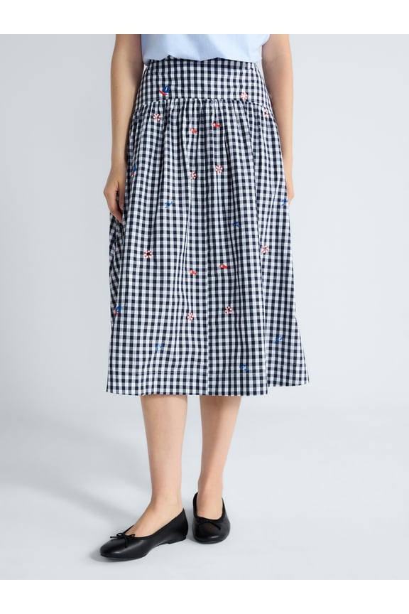 Women's and Women's Plus Embroidered Cotton Midi Skirt, Sizes 0-26W
