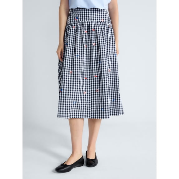 Free Assembly Women's and Women's Plus Embroidered Cotton Midi Skirt, Sizes 0-26W