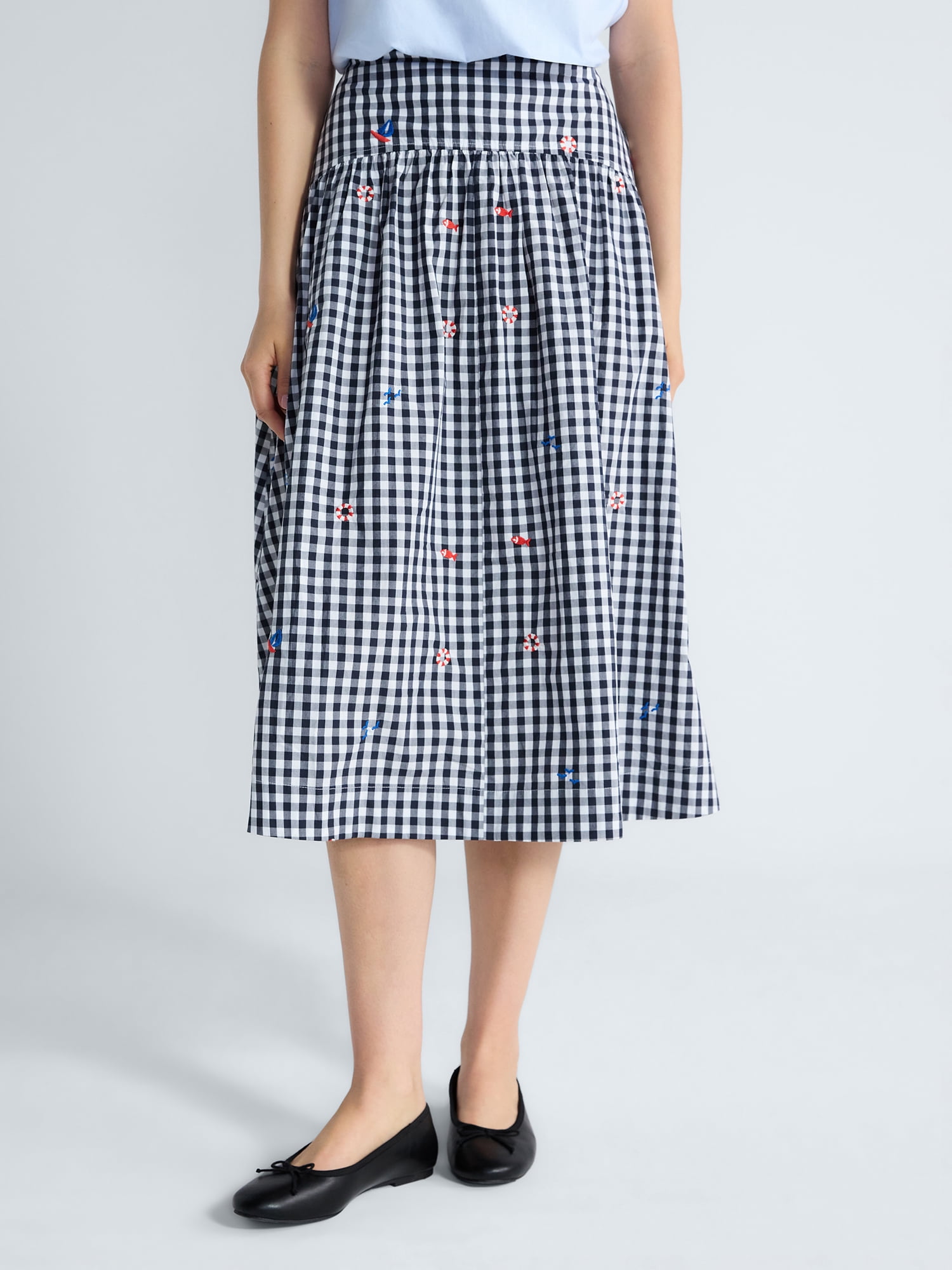 Free Assembly Women's and Women's Plus Embroidered Cotton Midi Skirt, Sizes 0-26W