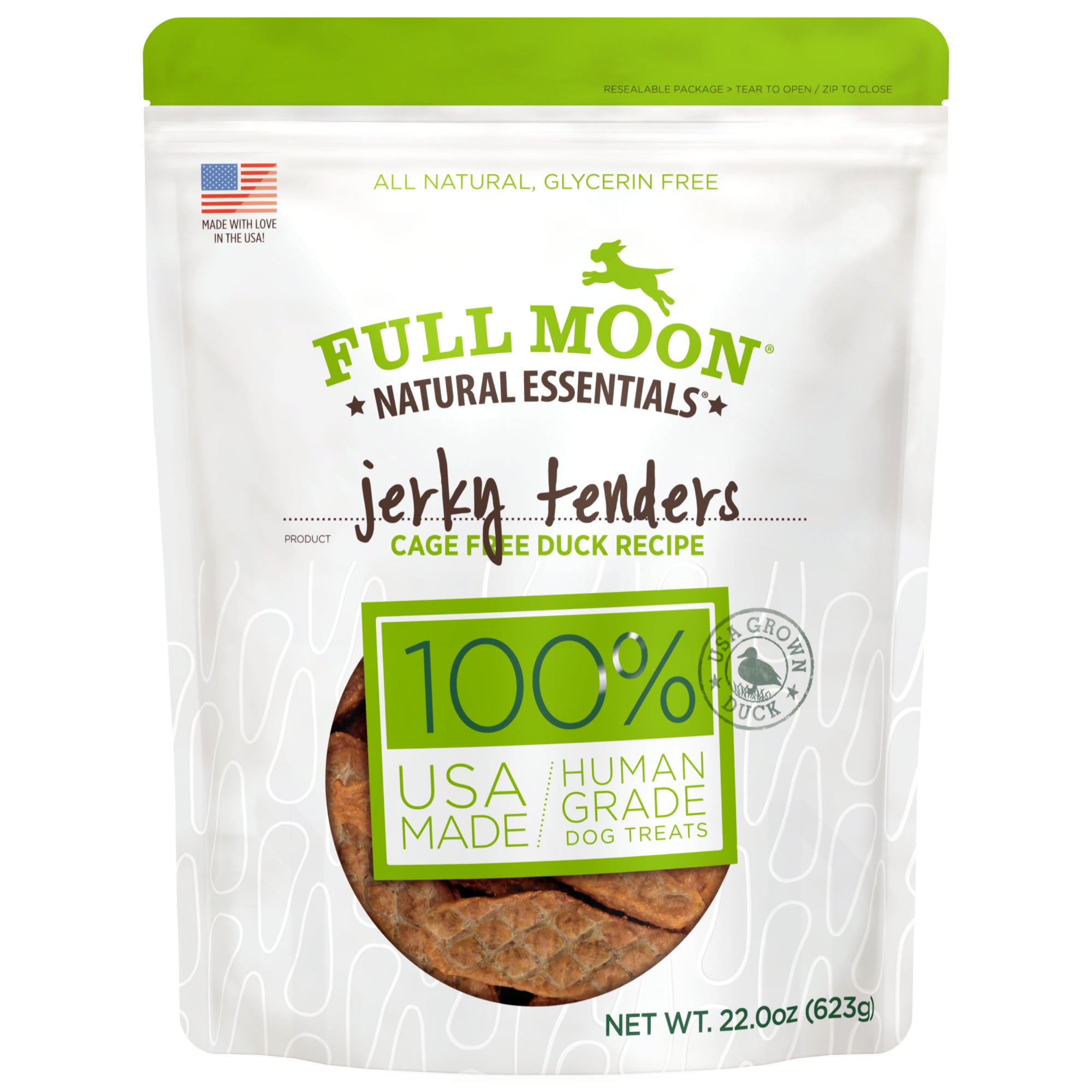 Full Moon All Natural Human Grade Dog Treats, Essential Duck Jerky Tenders, 22 Ounce, Dry