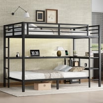 FULL Over Twin Bunk Bed with Desk and Shelves, Multiple Placement, with LED and USB, Black