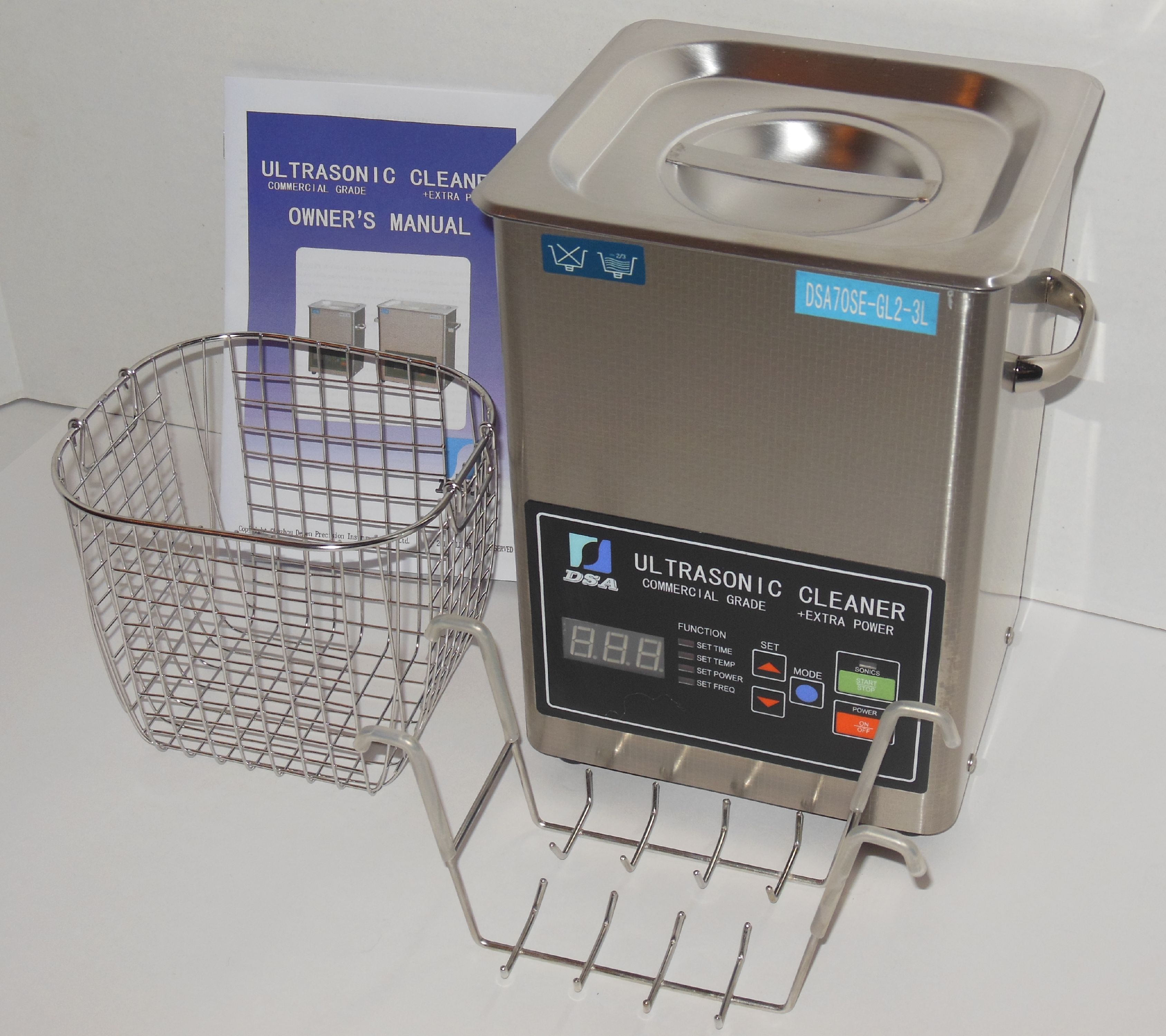 FULL SET: DSA70SE-GL2 3L 270W DUAL 20/40 KHz DIGITAL HEATED INDUSTRIAL ULTRASONIC PARTS CLEANER MACHINE