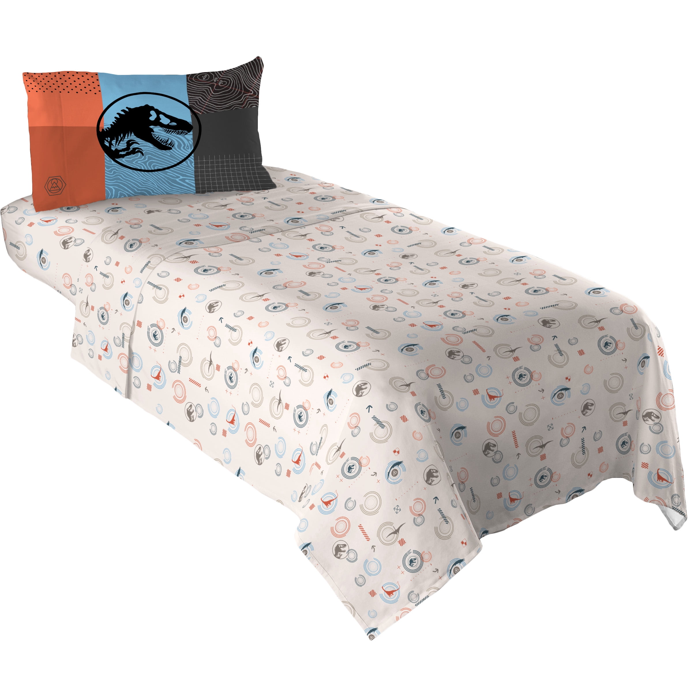 Jurassic World Kids 4 Piece Beige Dinosaur Print Sheet Set, Full