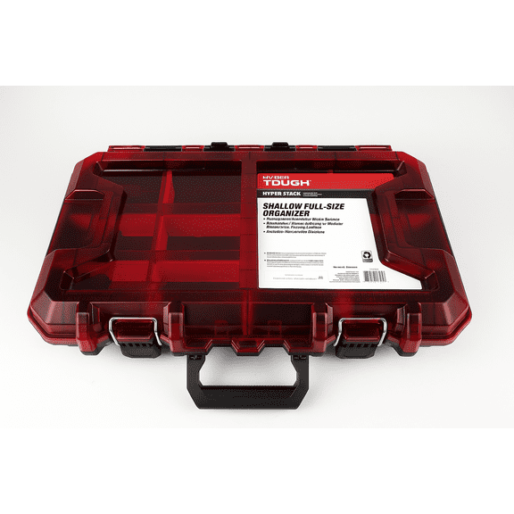 Hyper Tough Hyper Stack Shallow Full-Size Organizer with Dividers – Modular Storage with Translucent Lid & Handle