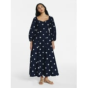 FREE ASSEMBLY Women's and Women's Plus Cotton Polka Dot Maxi Dress with Puff Sleeves, Size-XS-4X