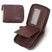 Mens Zipper Wallet Leather Bifold Wallets Slim RFID Blocking Zip Around Credit Card Holder Compact Small Wallet