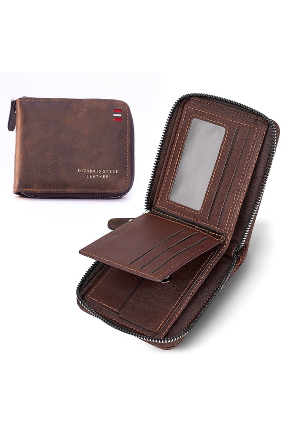 Men's Zipper Wallet Leather Bifold Wallets Slim RFID Blocking Zip Around Credit Card Holder Compact Small Wallet