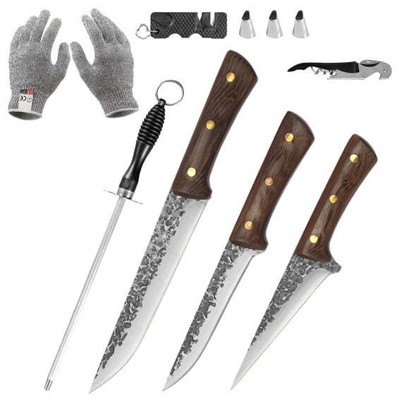 FULLHI 8pcs Kitchen Knife & Cutlery Set, High Carbon Steel, Rosewood Handle