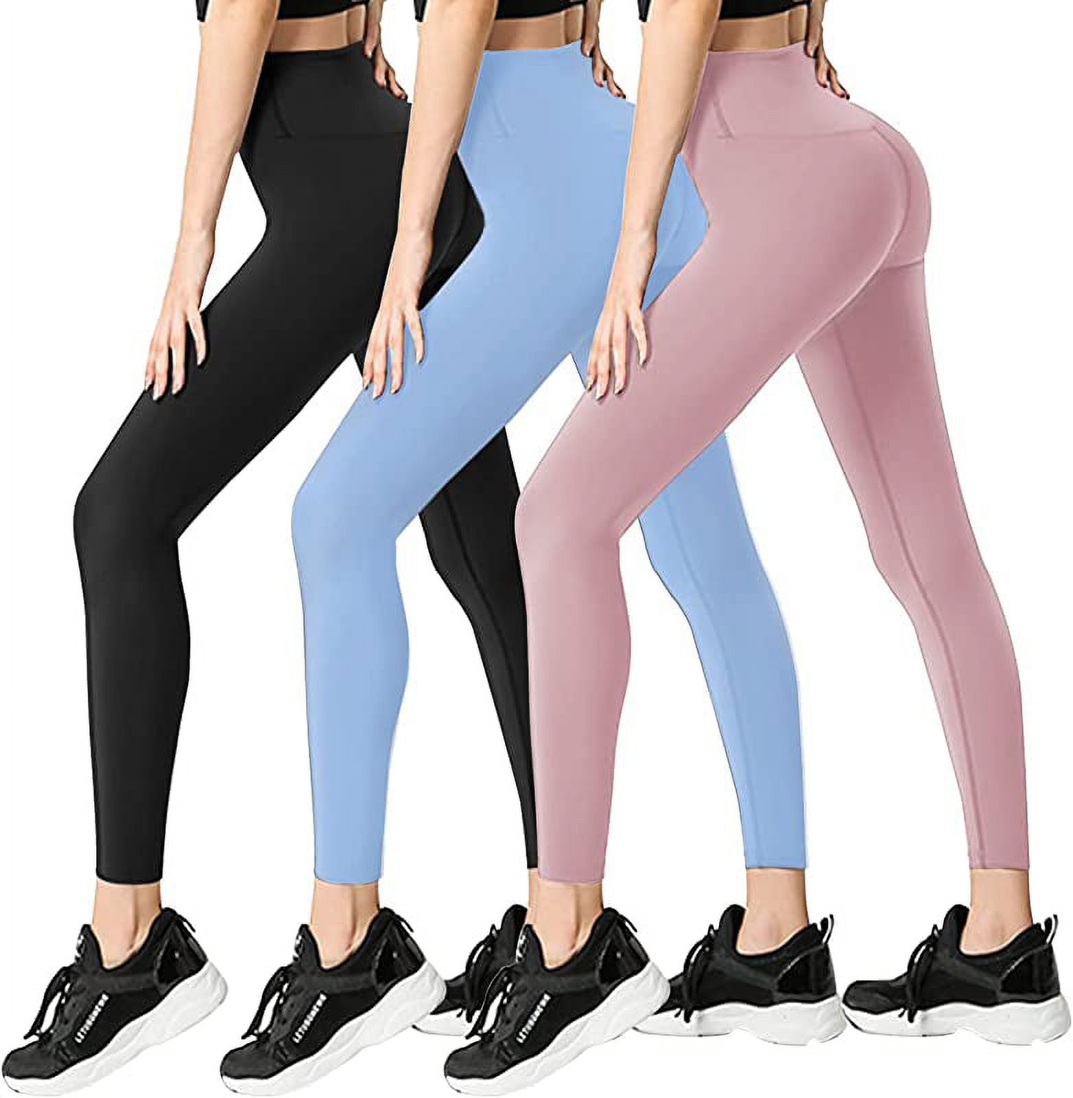 FULLSOFT 3 Pack Leggings for Women Non See Through-Workout High Waisted  Tummy Control Running Yoga Pants 01-3 Pack Black black black Large-X-Large