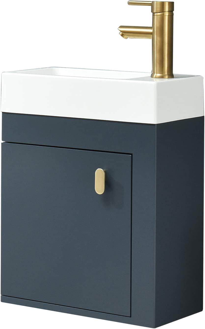 FULLWATT 16-Inch Wall Mounted Bathroom Vanity Sink Set in Blue & Golden Faucet - Walmart.com