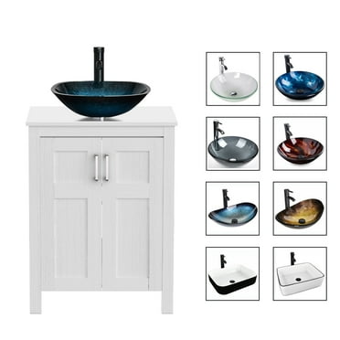 FULLWATT 24" Bathroom Wood Vanity Cabinet Storage Counter-top Vessel Sink Pop Up Combo