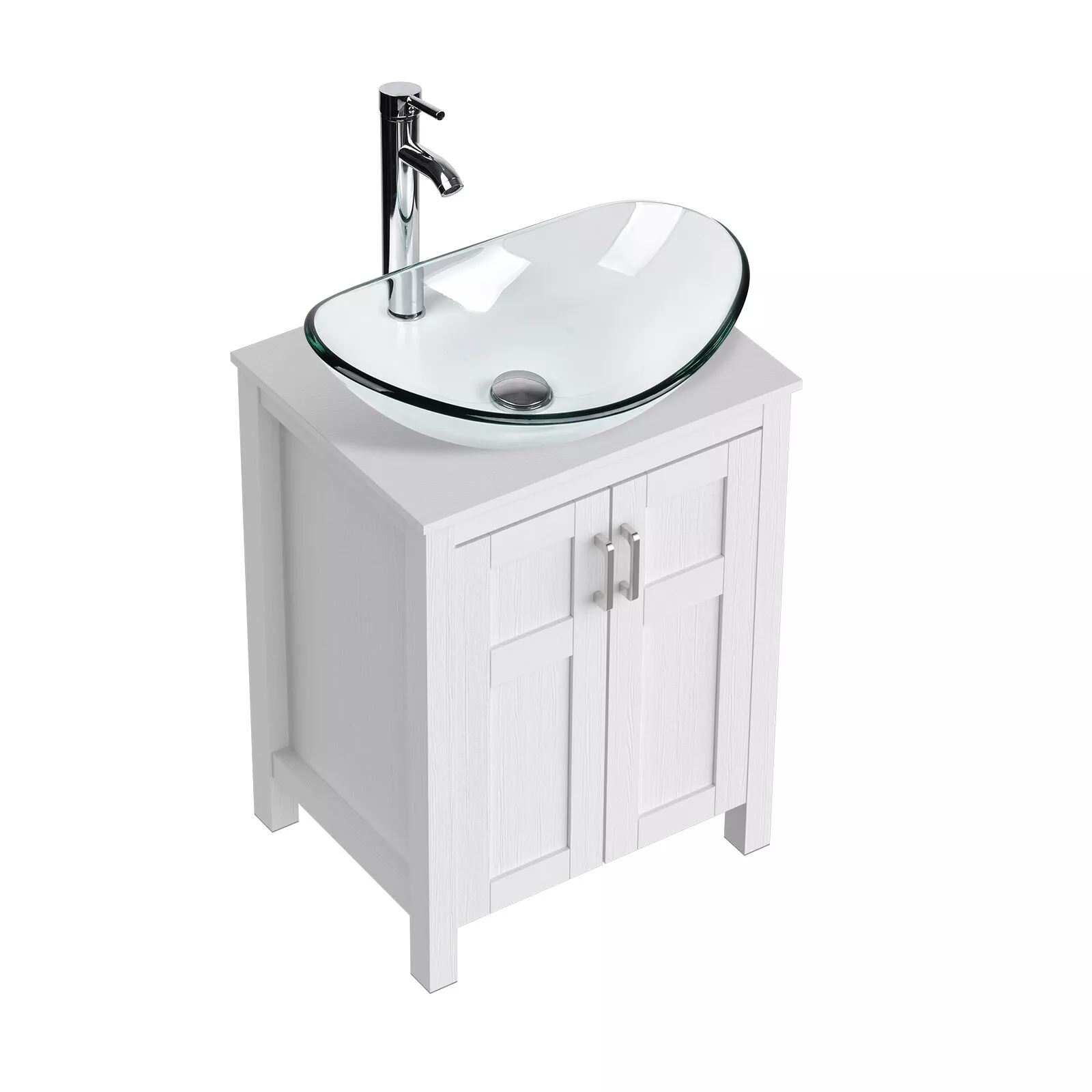 FULLWATT 24" Bathroom Wood Vanity Cabinet Storage Counter-top Vessel Sink Pop Up Combo