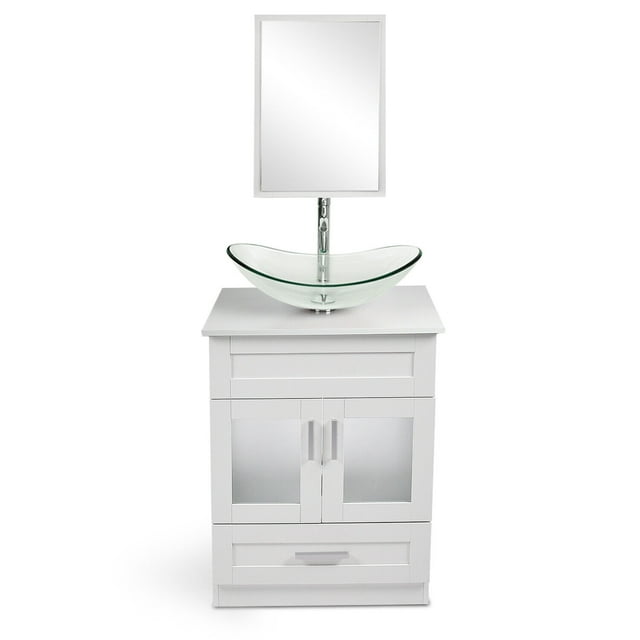 FULLWATT 24 Inch Single Bathroom Vanity Set with White Cabinet, Vessel ...