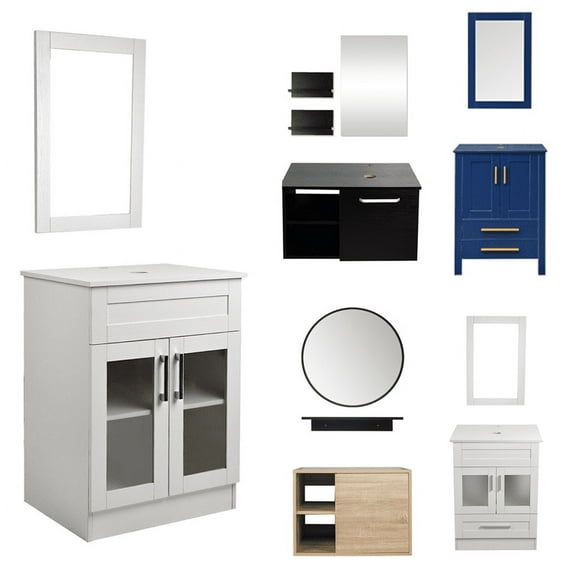 Fullwatt Easy to Assemble Bathroom Vanity, ABS Gray, 24" W