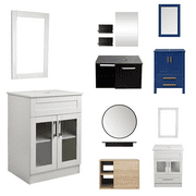 FULLWATT 24 Inch Bathroom Vanity Table Gray Modern Wood Fixture Base Vanity Set with Mirror