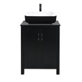 thumbnail image 1 of FULLWATT 24 Inches Traditional Bathroom Vanity Set in Black Finish, Single Bathroom Vanity with Top and 2-Door Cabinet, Brown Glass Sink Top with Single Faucet Hole, 1 of 12