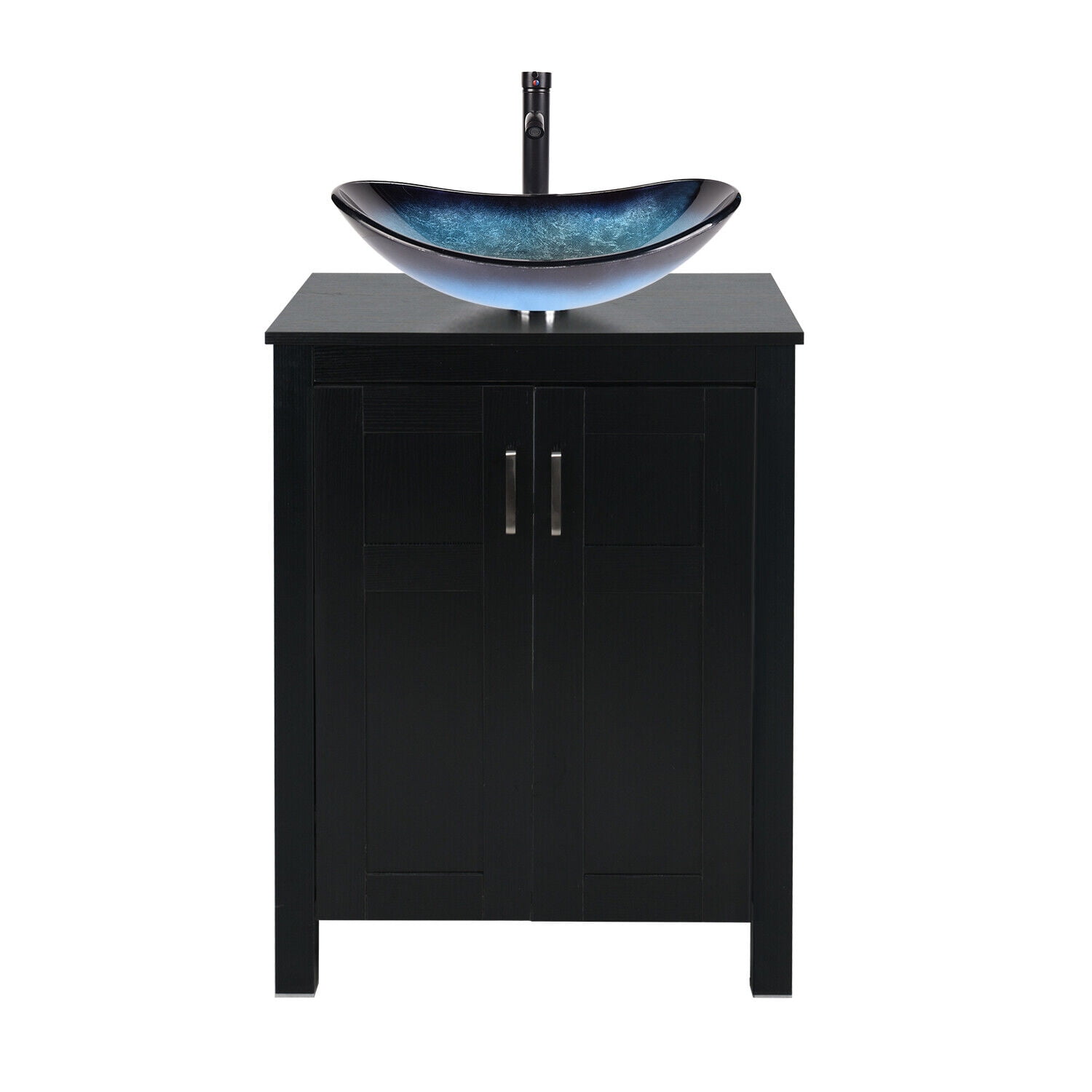 FULLWATT 24 Inches Traditional Bathroom Vanity Set in Black Finish, Single Bathroom Vanity with