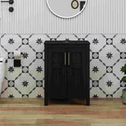 FULLWATT 24 Inches Traditional Bathroom Vanity in Black Finish, Single Bathroom Vanity with Top and 2-Door Cabinet