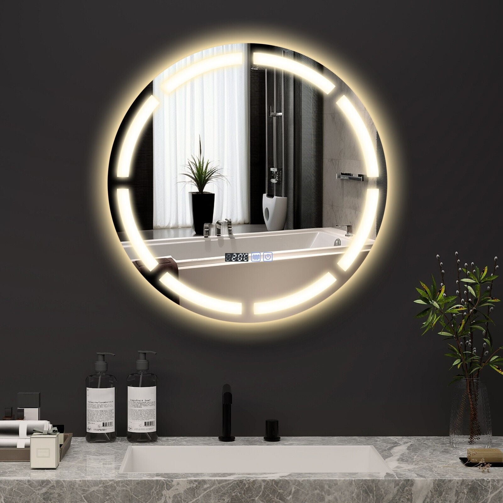FULLWATT 24"Round Led Bathroom Mirror with Lights, Backlit and Front ...
