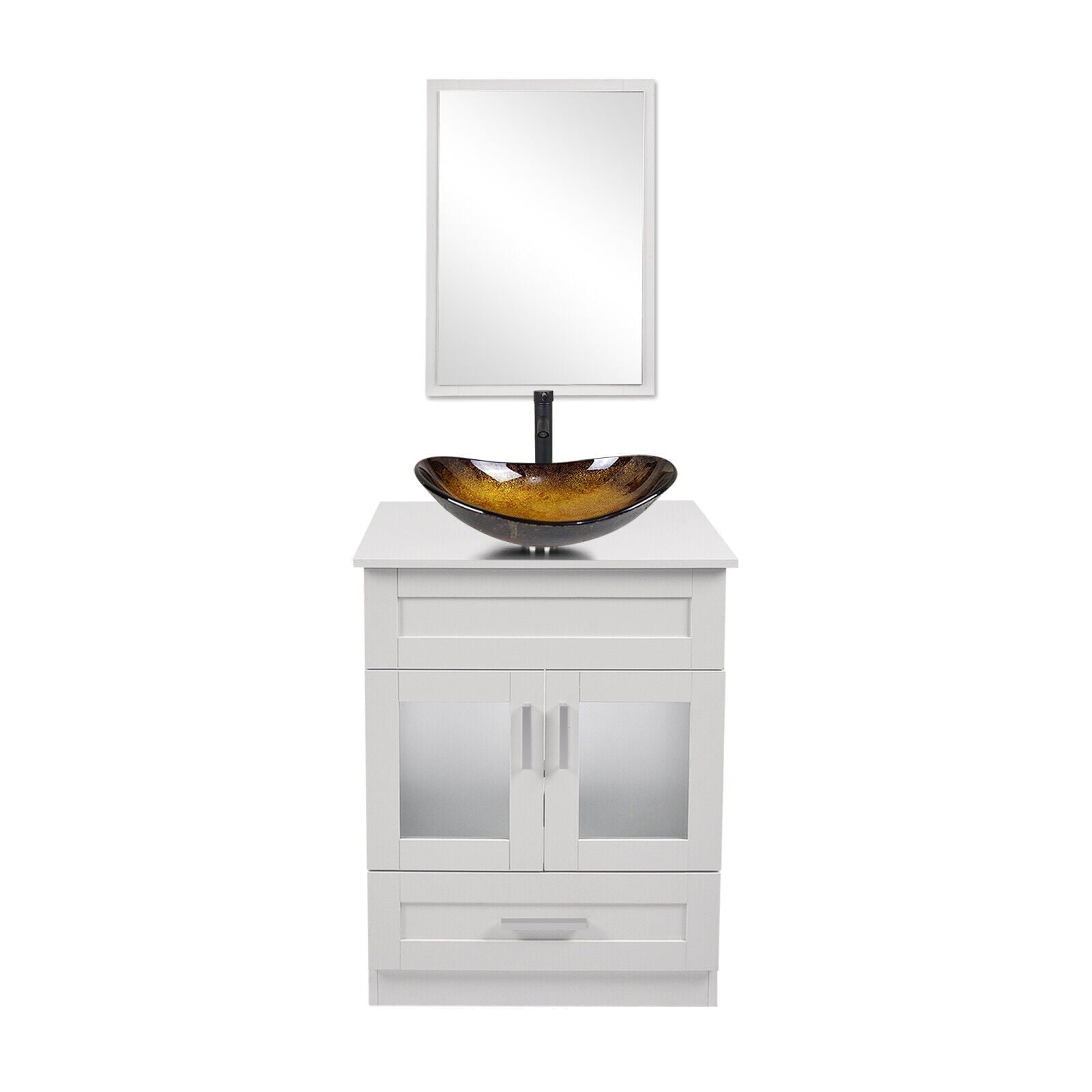 FULLWATT 24" Vanity Bathroom Cabinet with Mirror and Vessel Sink Bowl Faucet Combo Set