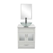 FULLWATT 24" Vanity Bathroom Cabinet with Mirror and Vessel Sink Bowl Faucet Combo Set