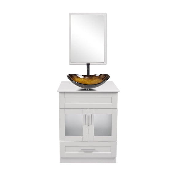 FULLWATT 24" Vanity Bathroom Cabinet with Mirror and Vessel Sink Bowl Faucet Combo Set