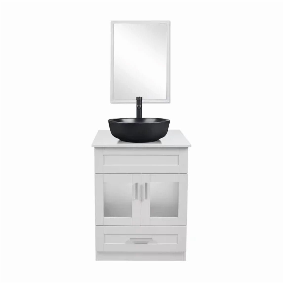 FULLWATT 24" Vanity Bathroom Cabinet with Mirror and Vessel Sink Bowl Faucet Combo Set