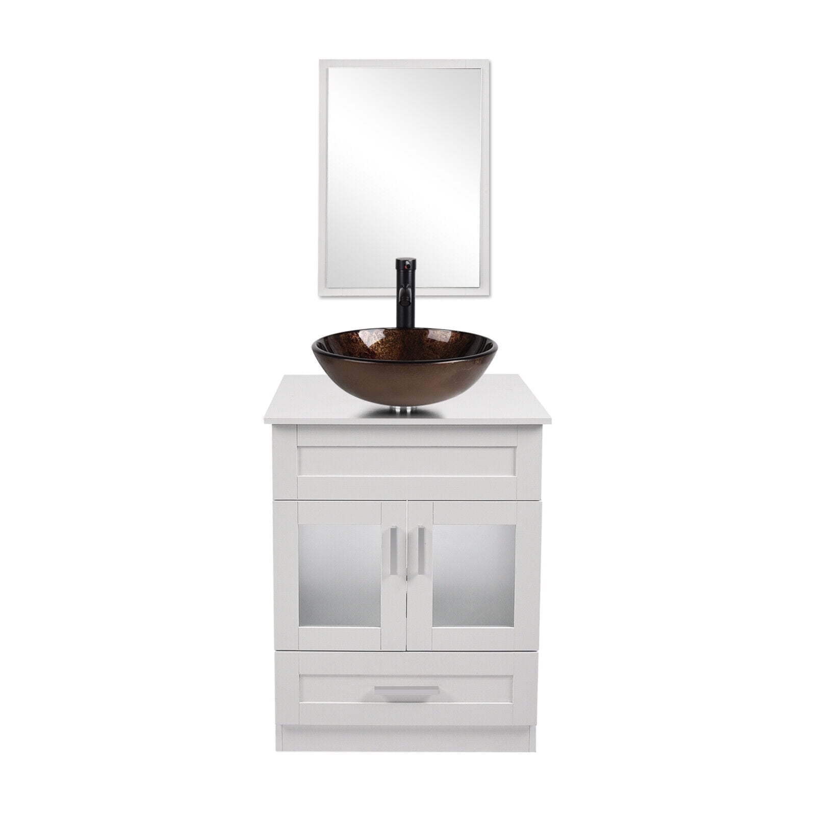 FULLWATT 24" Vanity Bathroom Cabinet with Mirror and Vessel Sink Bowl Faucet Combo Set