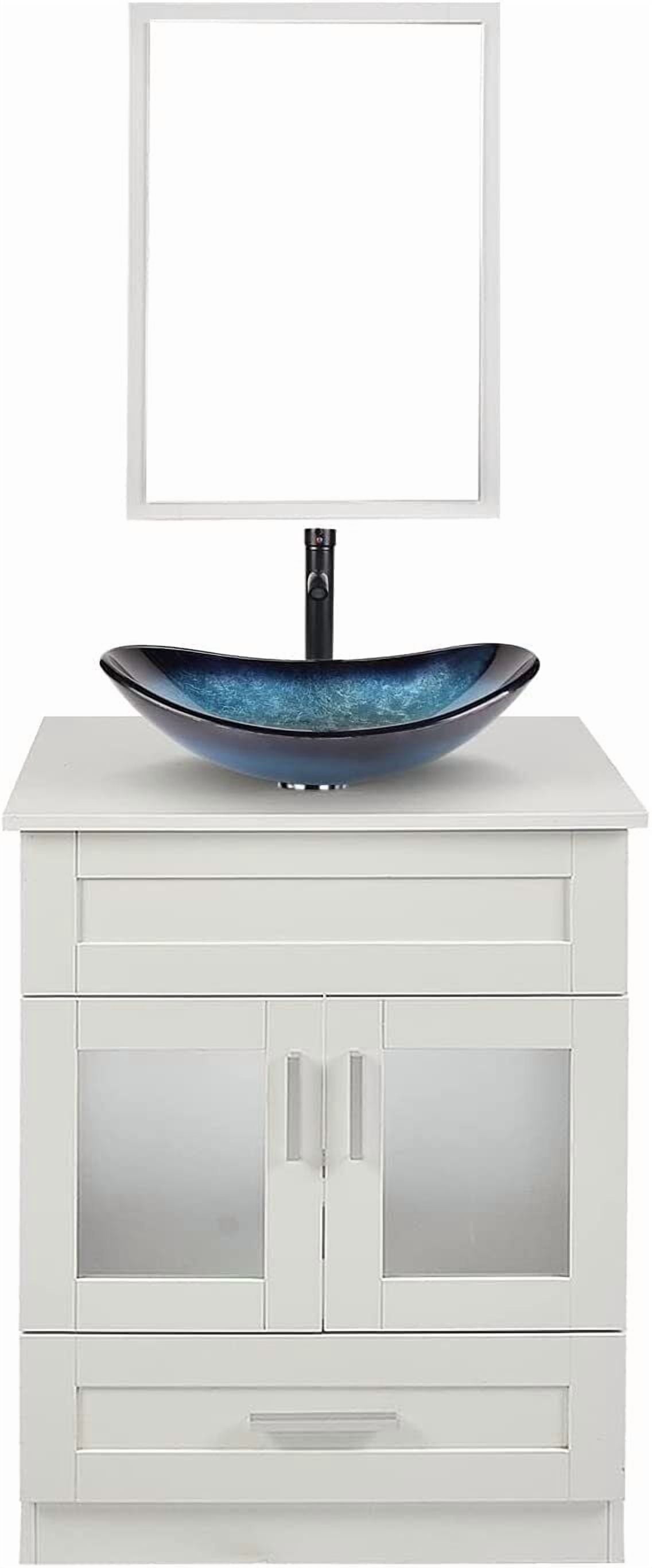 FULLWATT 24" Vanity Bathroom Cabinet with Mirror and Vessel Sink Bowl Faucet Combo Set