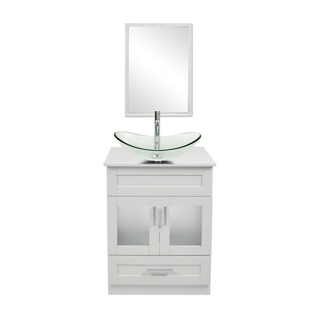 "FULLWATT 24"" Modern Vanity, Bathroom Mirror, Vessel Sink