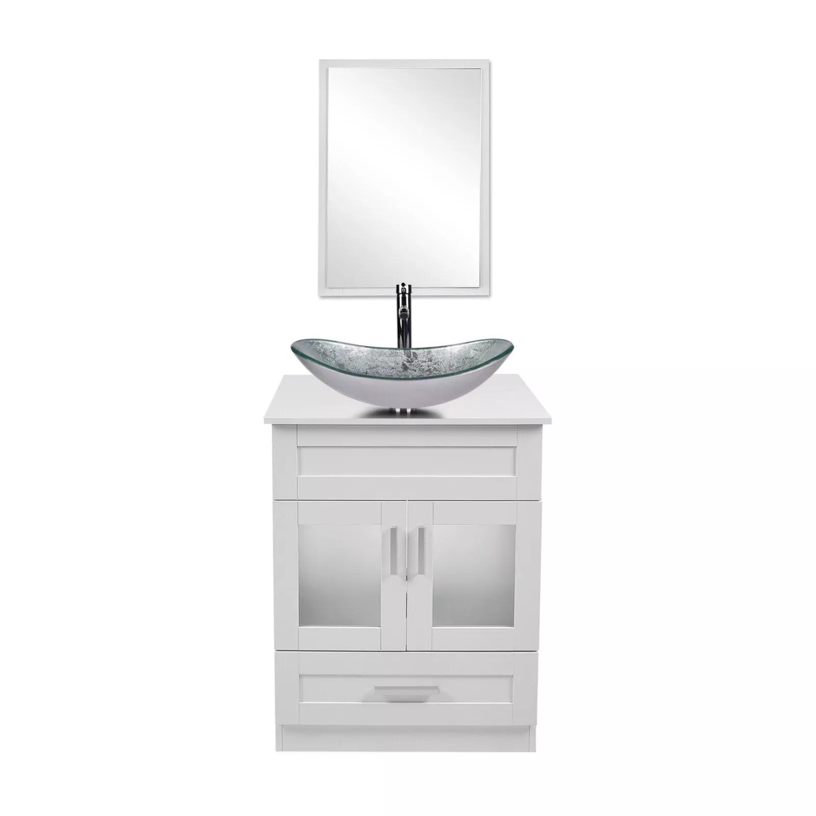 FULLWATT 24" Vanity Bathroom Cabinet with Mirror and Vessel Sink Bowl Faucet Combo Set
