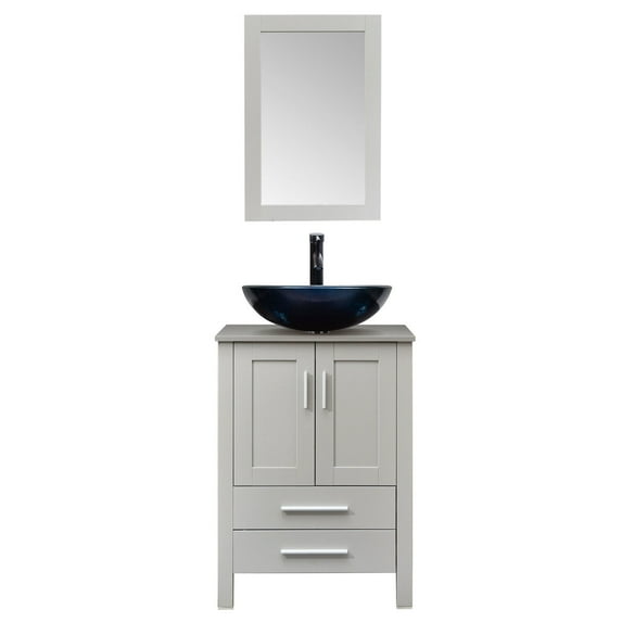 FULLWATT 24 in Bathroom Vanity Cabinet Storage Mirror Vessel Sink Faucet Pop up Drain New