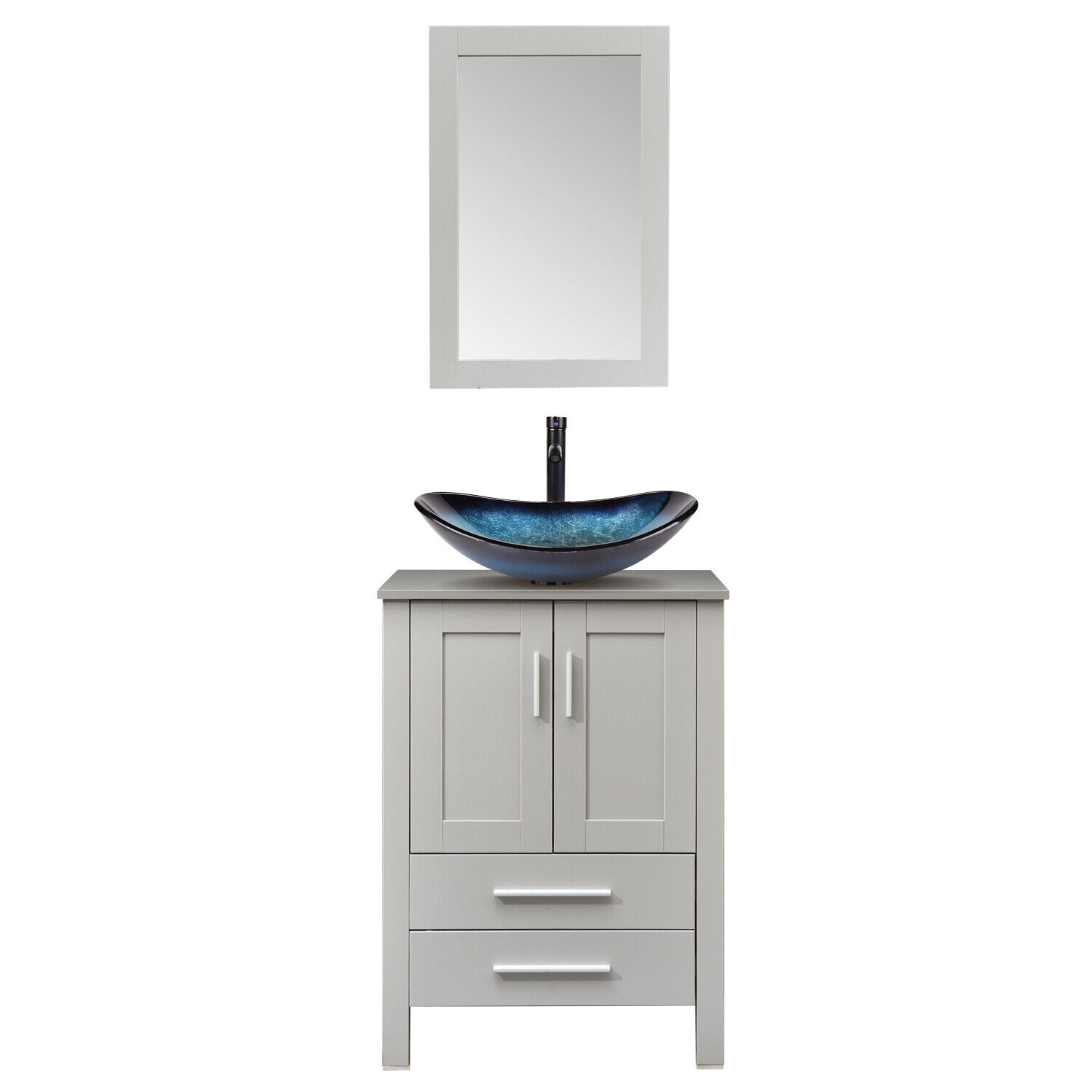 Wonline 24 inch Bathroom Vanity Wood Cabinet Double Vessel Sink Above Counter Ceramic Sink ...