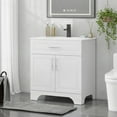 thumbnail image 1 of FULLWATT 30" Bathroom Vanity with Sink Combo, Modern Bathroom Storage Cabinet Set with Tip-Out Drawer and 3 Soft Closing Door, without Sink, Matte Black Faucet Drain, White, 1 of 7