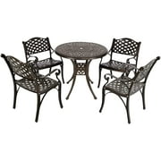 FULLWATT 35” Outdoor Patio Retro Round Cast Aluminum Dining Table and 4 Cast Aluminum Chairs