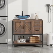 FULLWATT 36"Bathroom Vanity With Single Sink Combo, Modern Bathroom Sink Cabinet With 2 Drawers and a Tip-Out Drawer, Freestanding Bathroom Vanities with Ceramic Sink,Solid Wood Frame